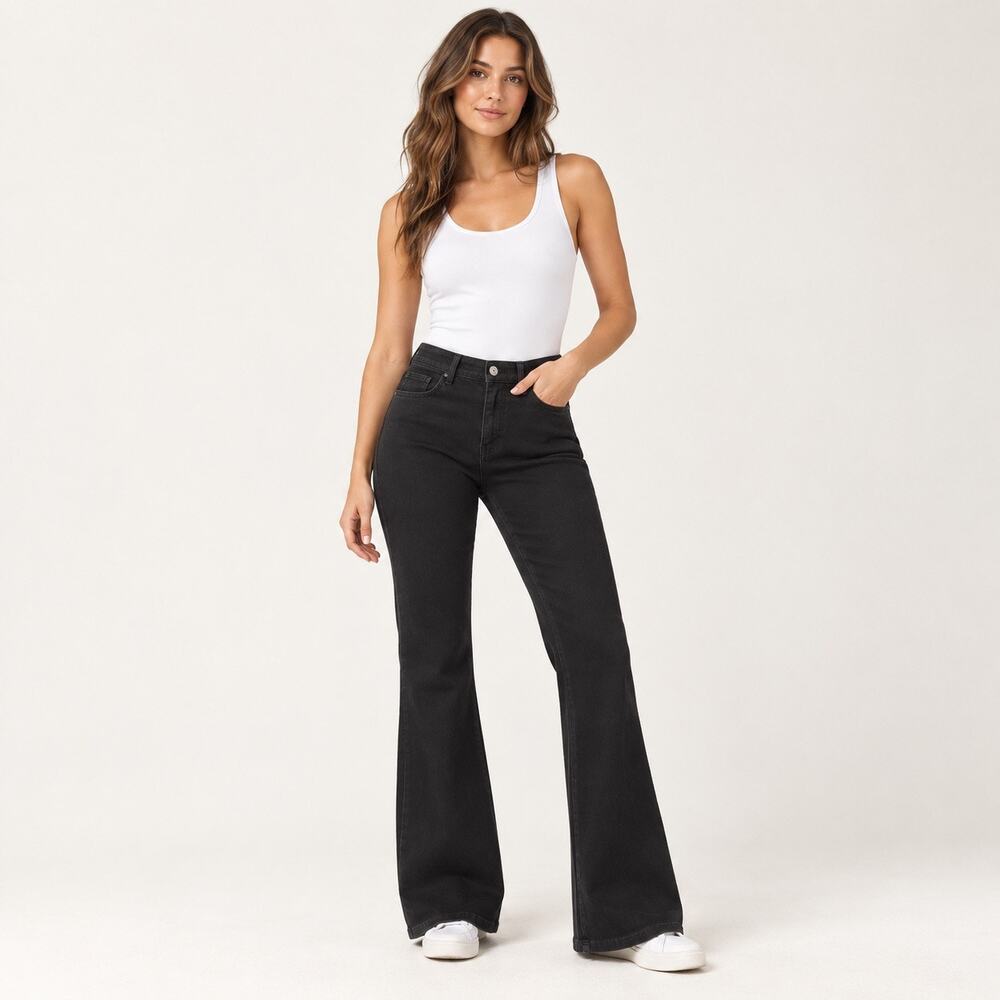 Y2K 90s HALARA Flex Black High Rise Flare Stretch Jeans Athleisure NWT Medium